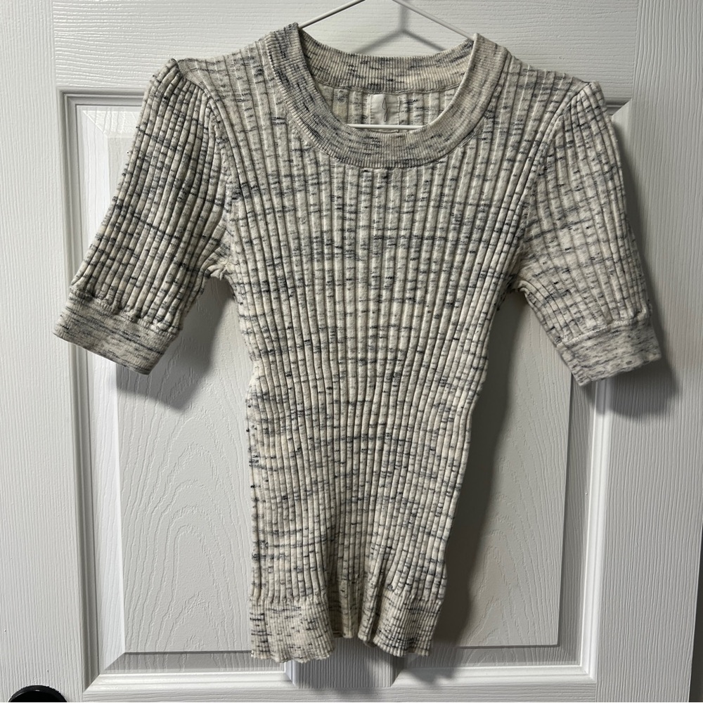 Gray Ribbed Knit Top